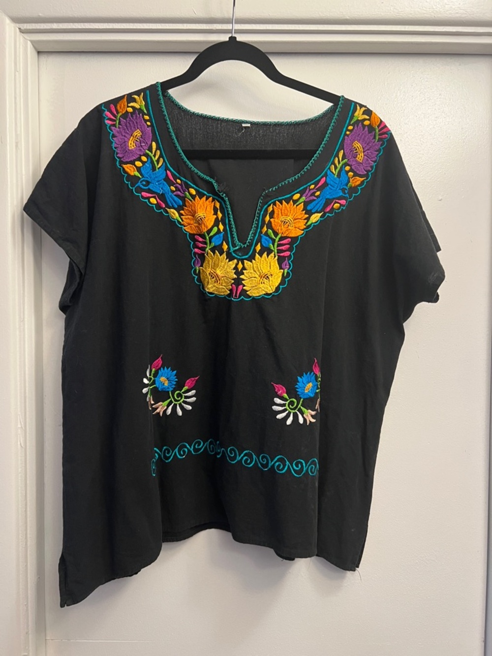 Embroidered Mexican Blouse Huipil Pueblo Blouse Size XL